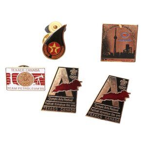 Vintage Texaco Esso Enamelled Pins Olympic Arts 1979 1988 Gold Games Retro x 5